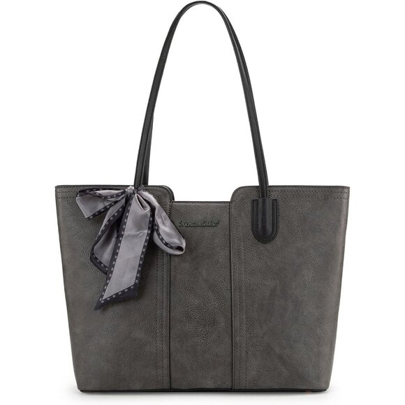 Handbags - Women Dusty Grey Imported Vegan Leather Medium Top Handle Satchel Tote Bags